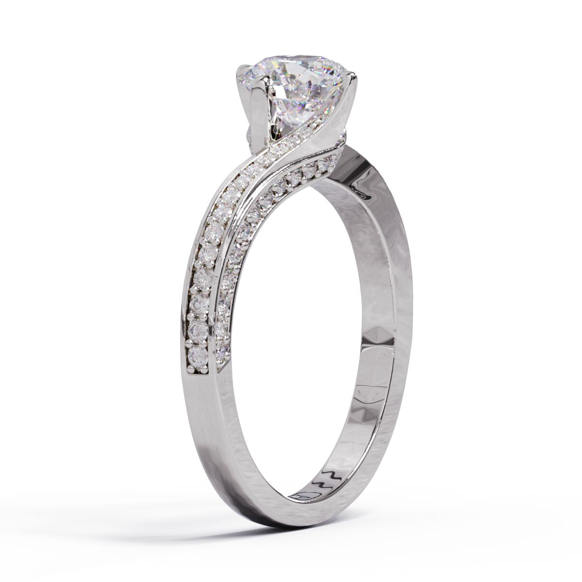 upright veiw of twist diamond engagement ring