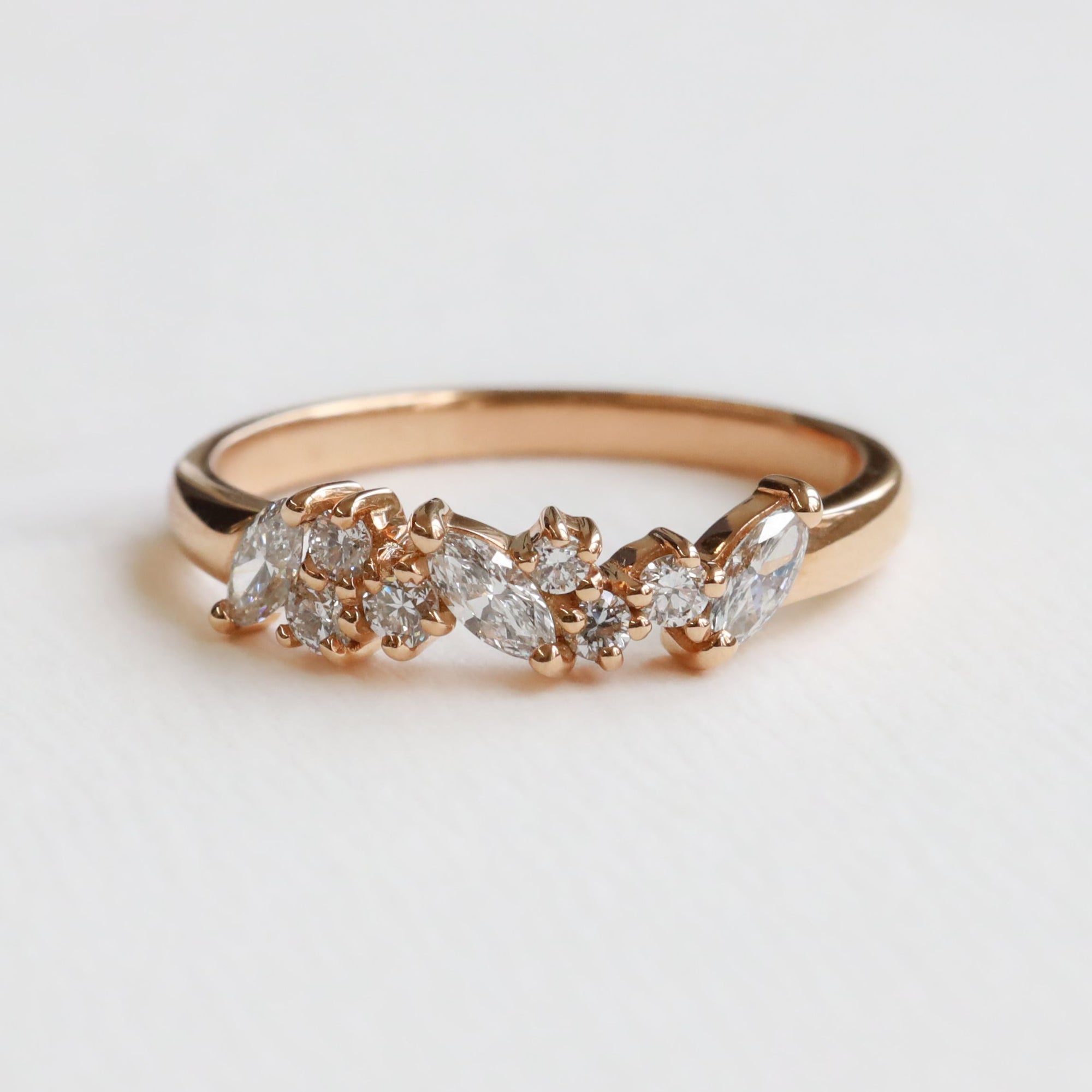 Rose gold cluster diamond ring. Made in Auckland by our award winning jewellers.