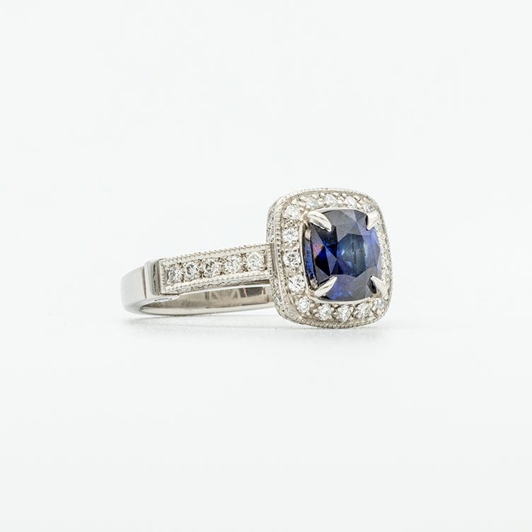 Shyam Sapphire and Diamond Halo Ring