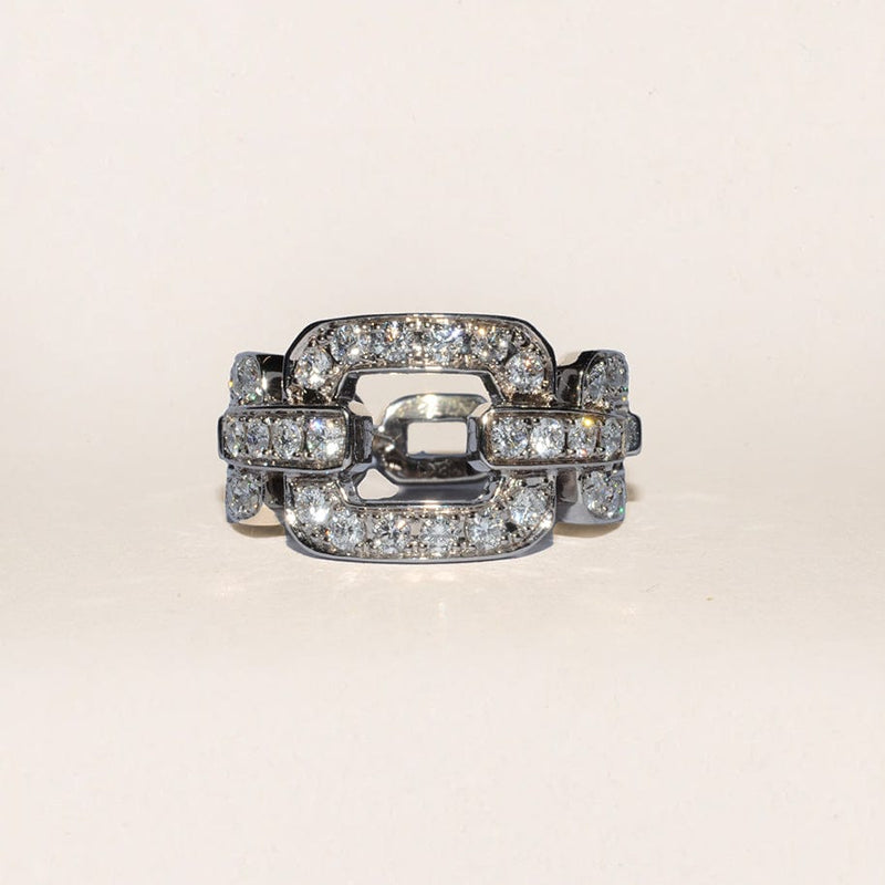white gold chain ring with pave diamonds