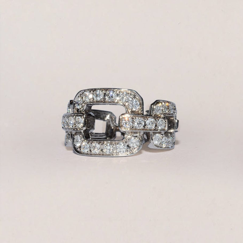 white gold chain ring with pave diamonds