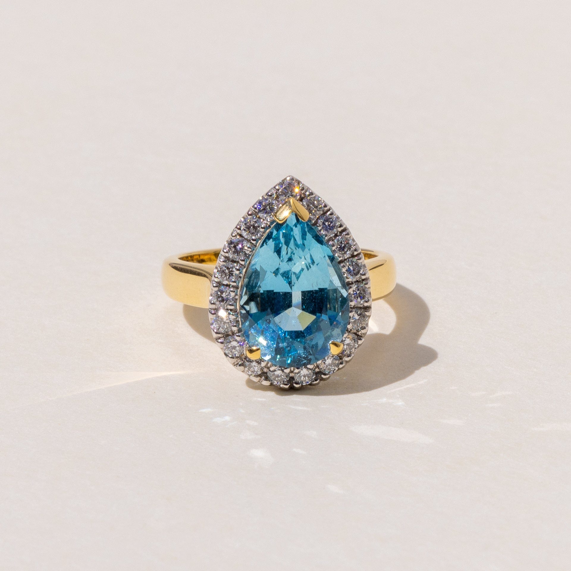 Handcrafted Large Aquamarine Cocktail Ring in 18ct Yellow Gold