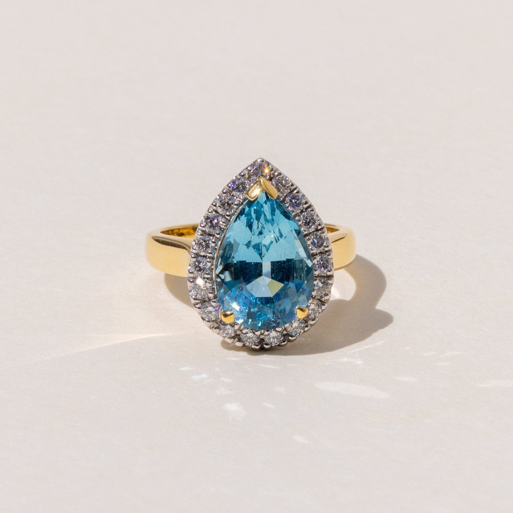Handcrafted Large Aquamarine Cocktail Ring in 18ct Yellow Gold 