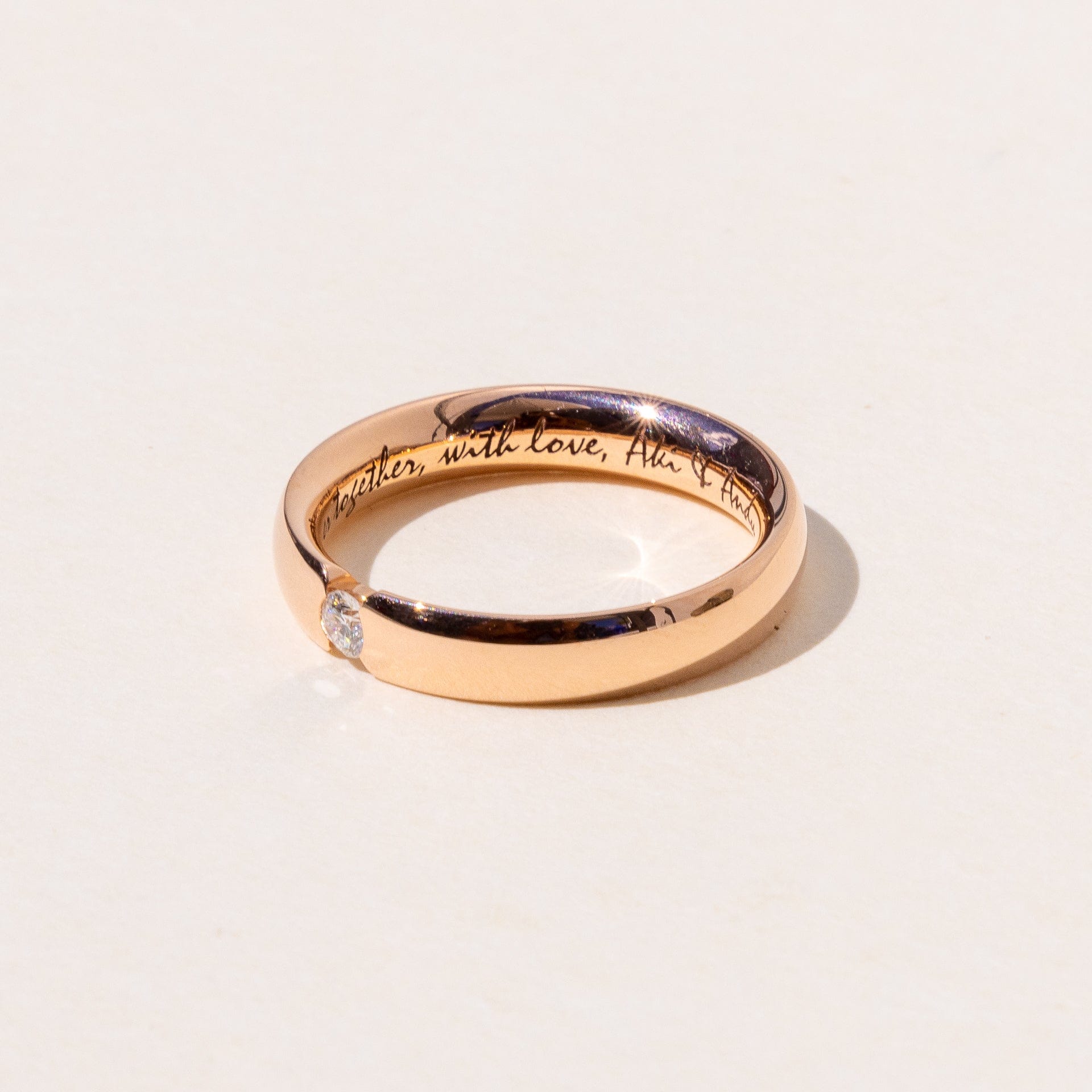 Luxury Bespoke Rose Gold Diamond Band with hand written engraving