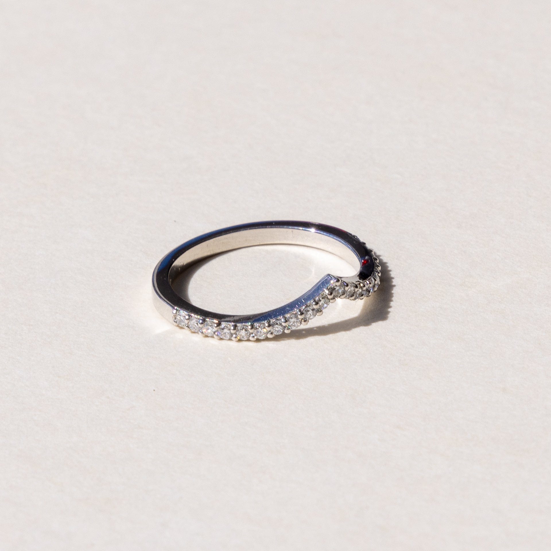 handmade platinum wishbone ring with diamonds