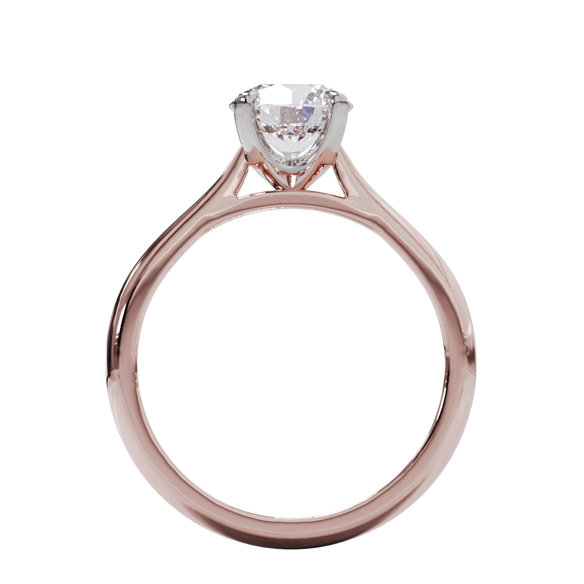 Round diamond solitaire engagement ring with a platinum setting and rose gold band.
