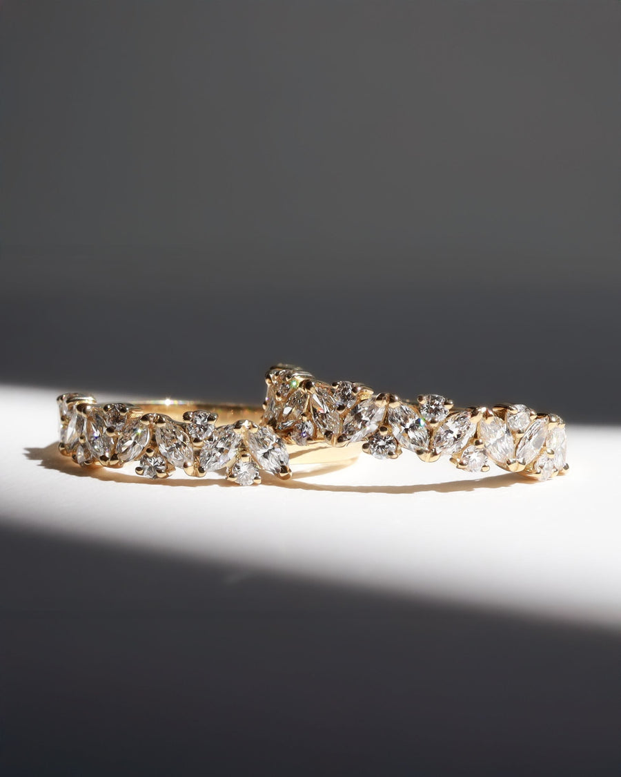 Two gold diamond bands with assymetic diamonds. Handcrafted in our Auckland, New Zealand workshop by our award winning team  