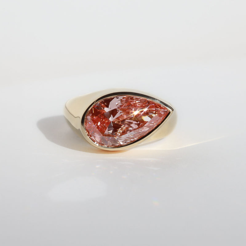 Pink diamond ring, set in a chunky 18k gold bezel setting. Made in New Zealand 