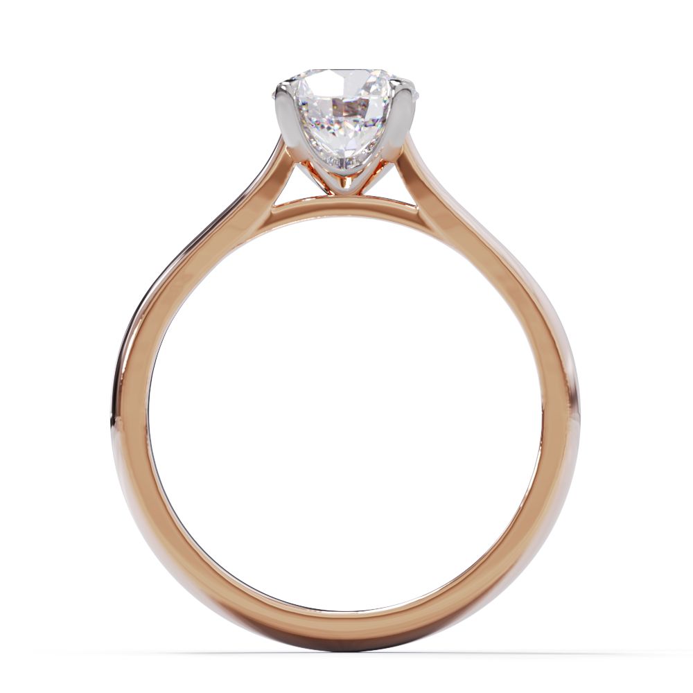 Rose gold ring with a diamond on a white background