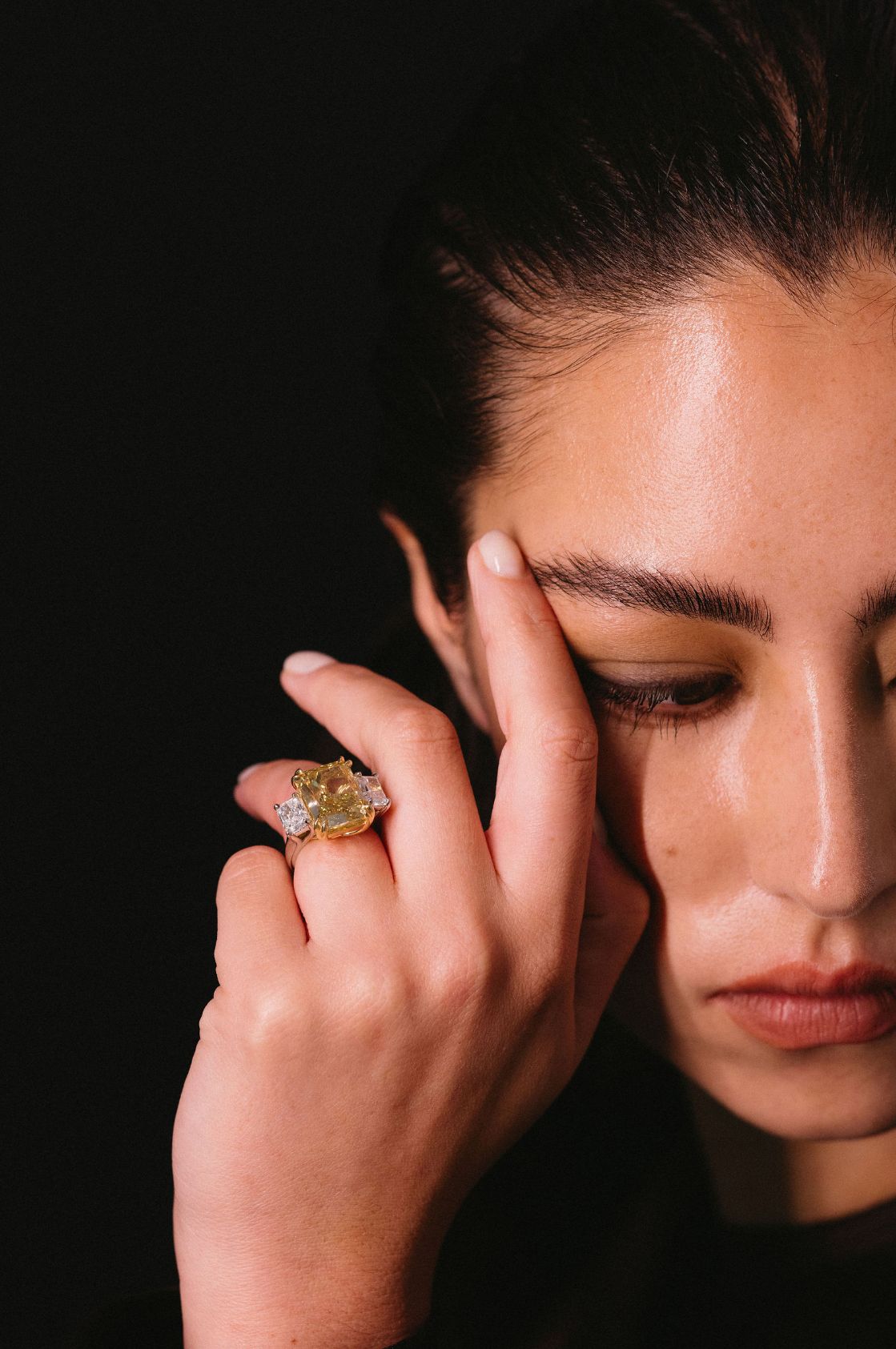 Handmade large canary yellow diamond ring. 
