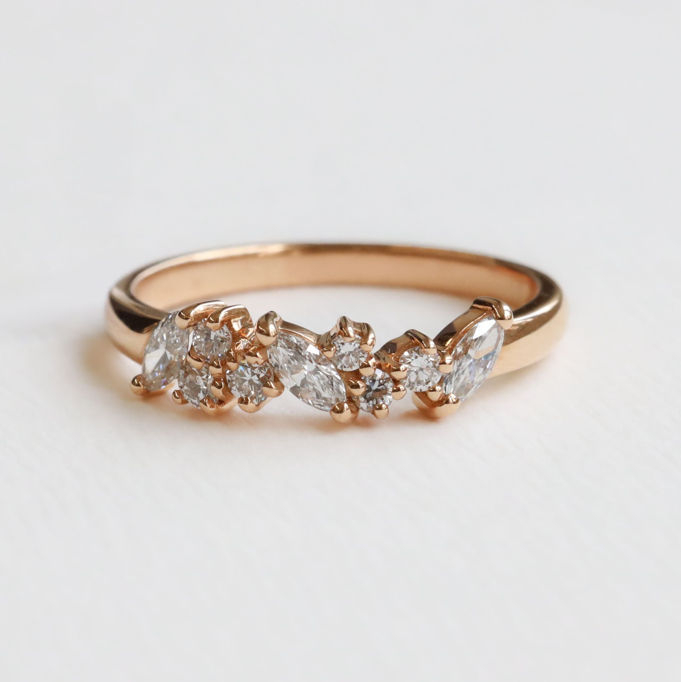 Rose gold cluster diamond ring. Made in Auckland by our award winning jewellers. 