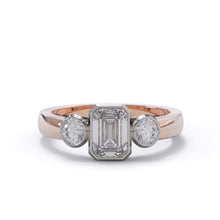 Three Stone Bezel Ring Front Rose Gold
