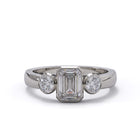 Three Stone Bezel Ring Front White Gold 