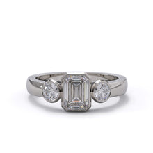 Three Stone Bezel Ring Front White Gold 