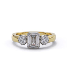 Three Stone Bezel Ring Front Yellow Gold