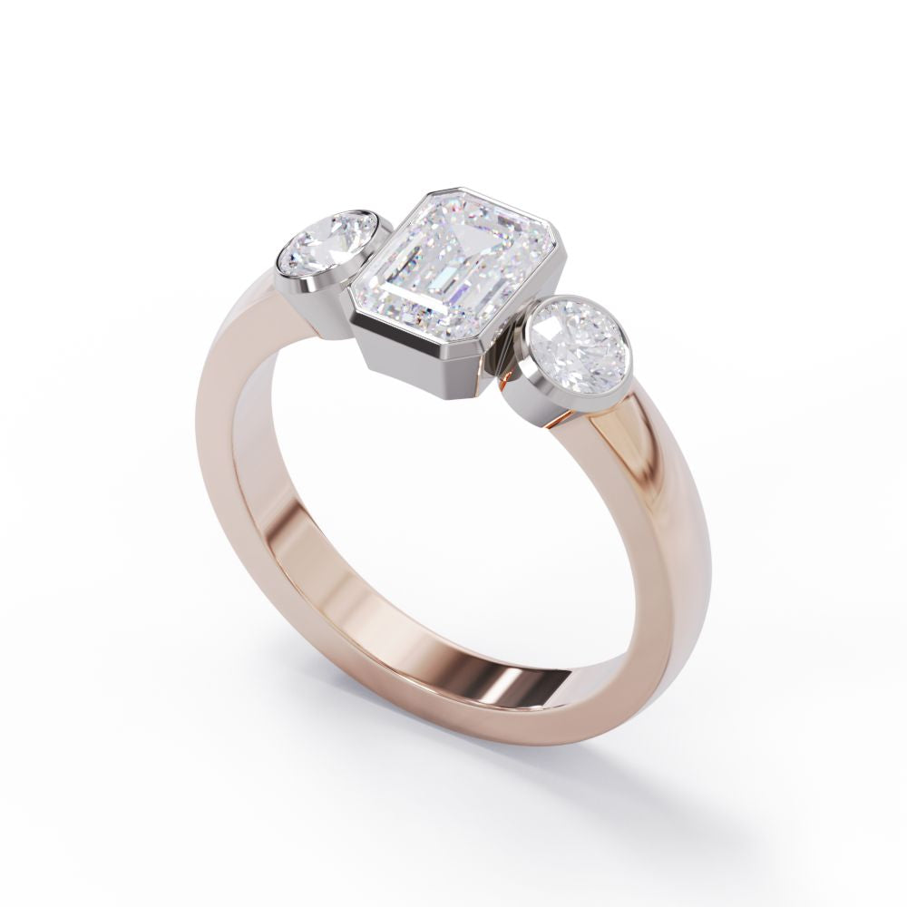 Three Stone Bezel Ring Up Rose Gold