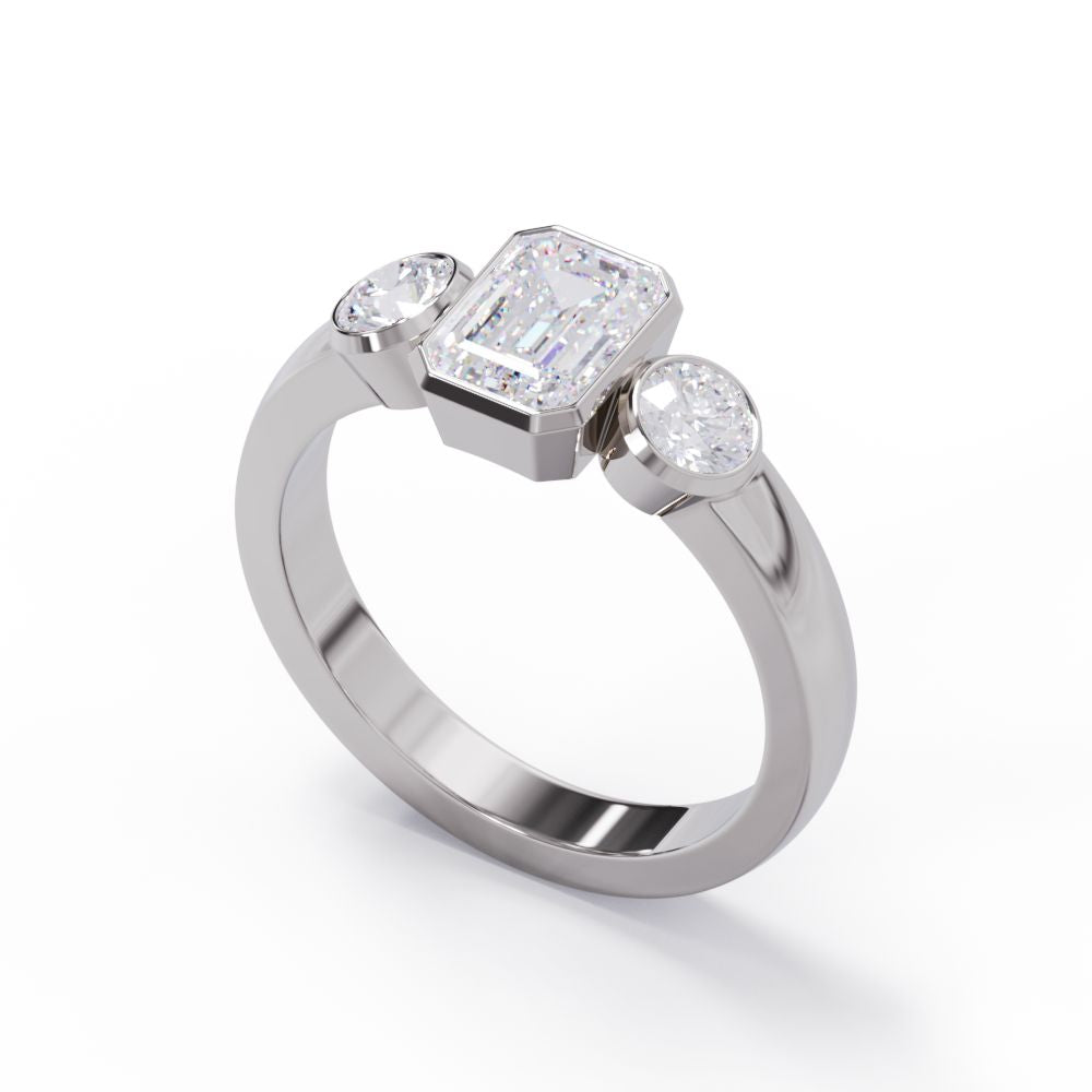 Three Stone Bezel Ring Up White Gold