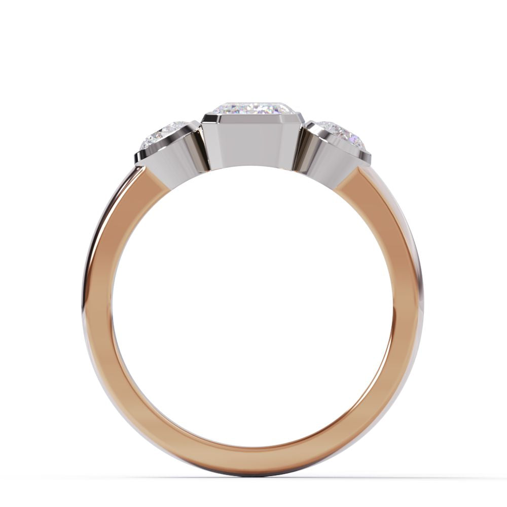 Three Stone Bezel Ring side rose Gold
