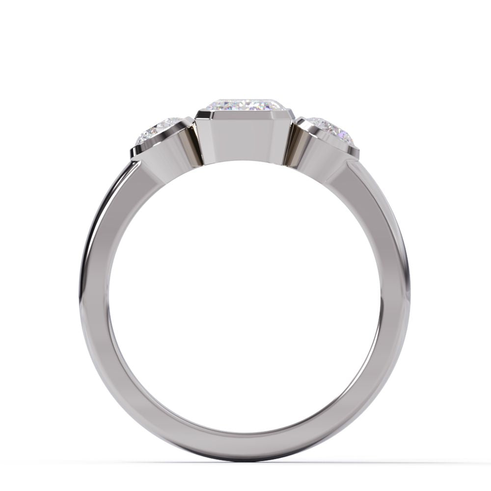 Three Stone Bezel Ring side white Gold