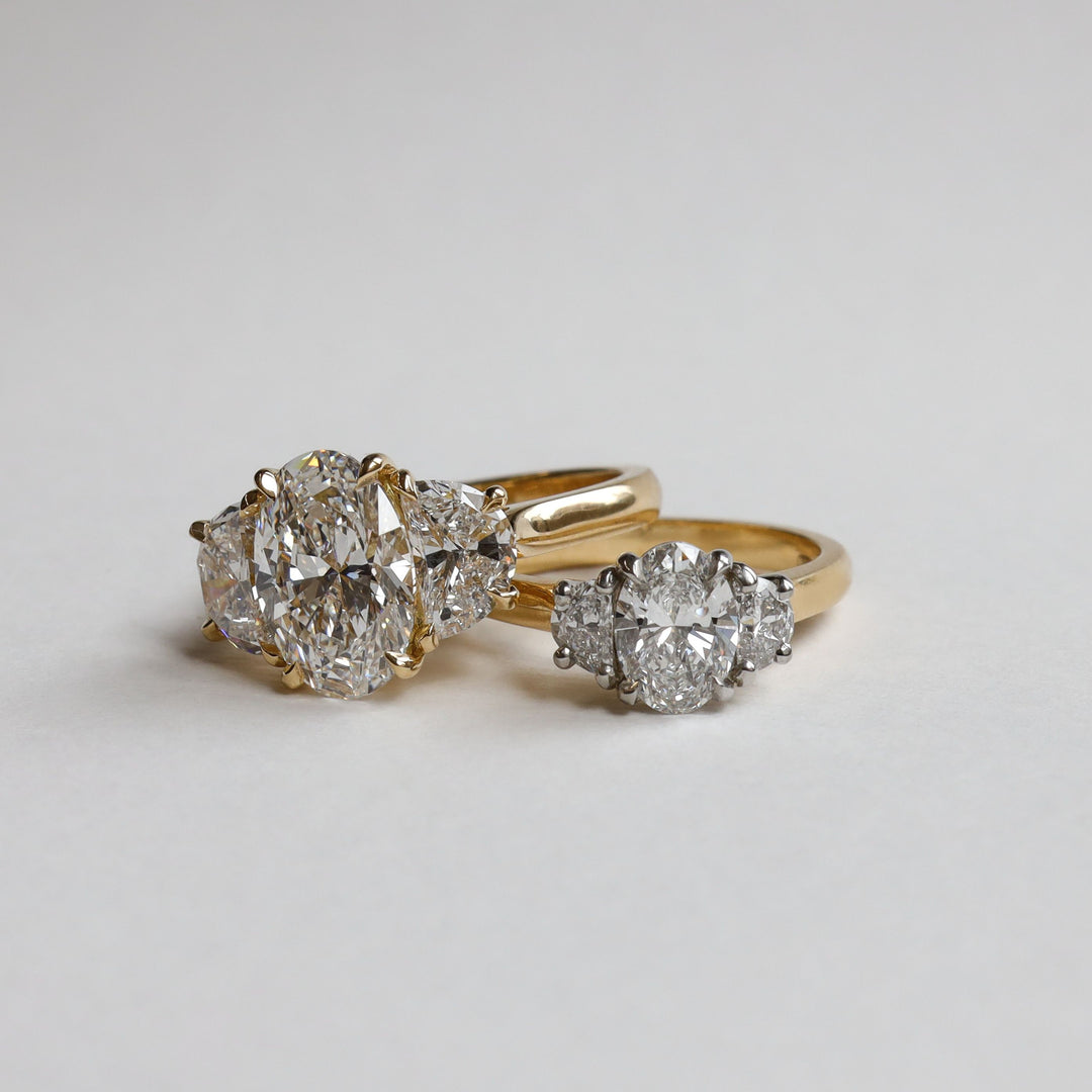 two three stone diamond rings. handmade in Auckland, New Zealand 