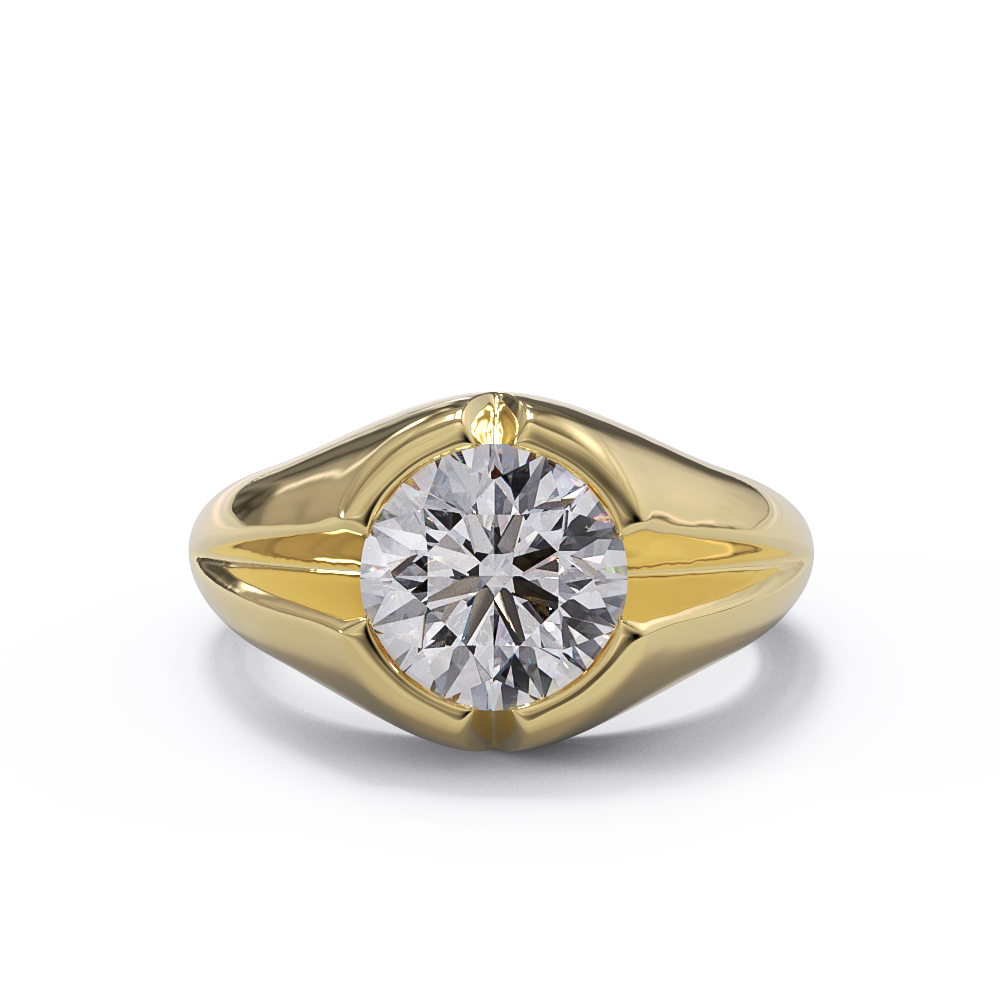 Yellow gold diamond men's signet ring 