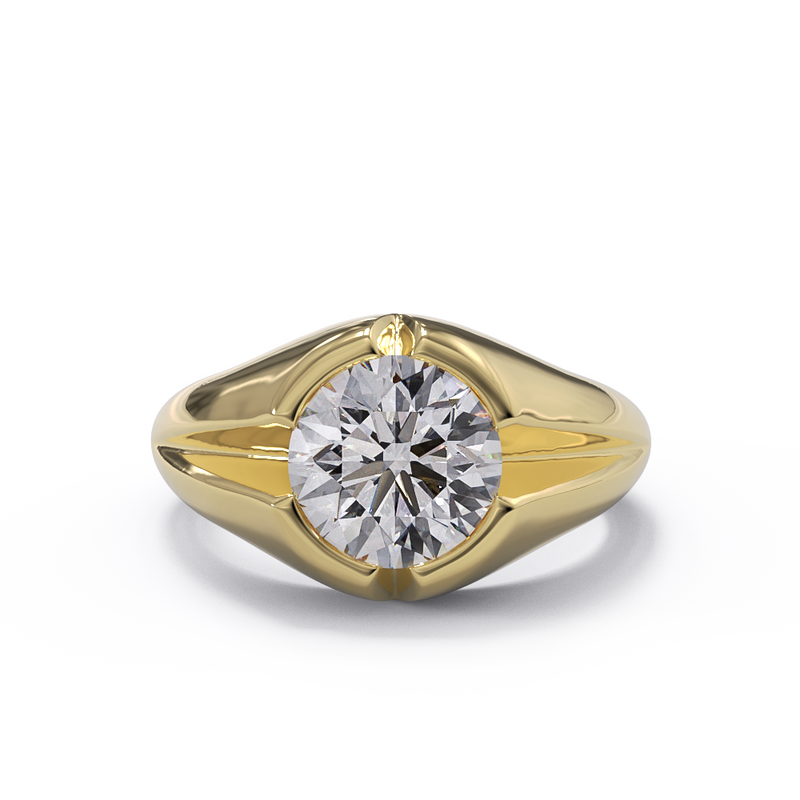 Yellow gold diamond men's signet ring 