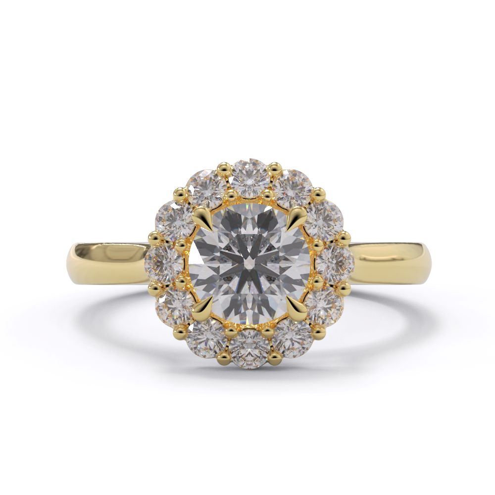 Gold ring with a diamond on a white background
