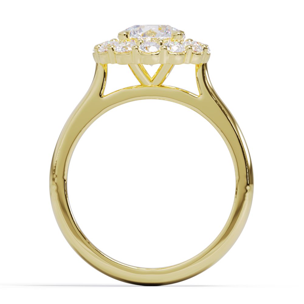 Gold ring with diamond stones on a white background