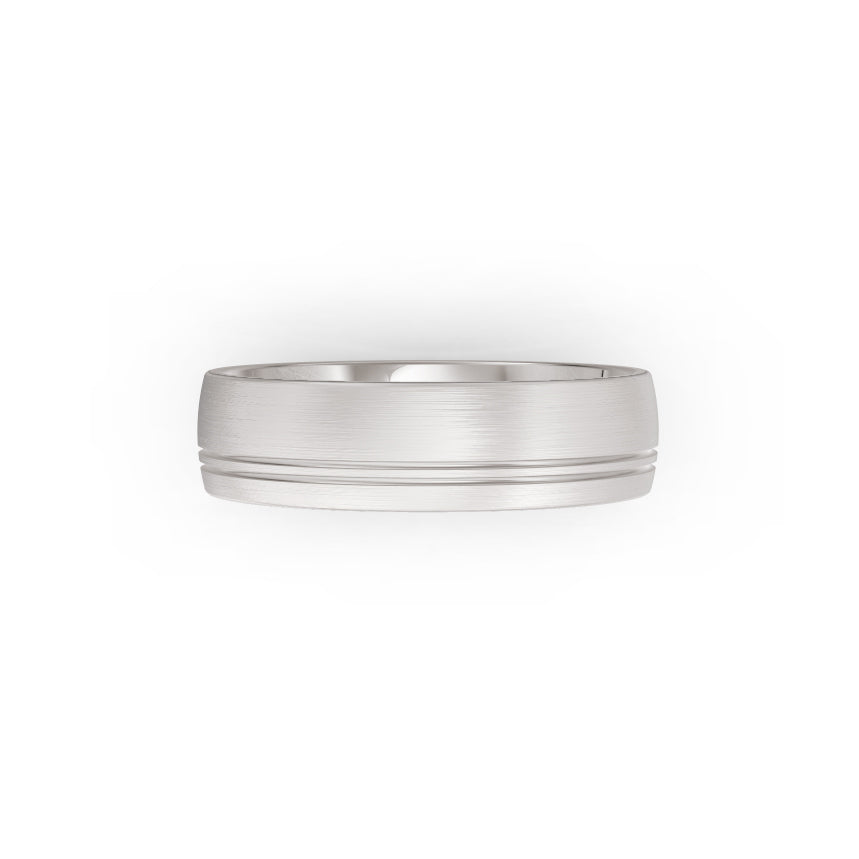 Brushed white-gold or platinum men's wedding ring, by Meaden Master Jewellers. Award-winning team of Jewellers, based in Auckland, New Zealand.