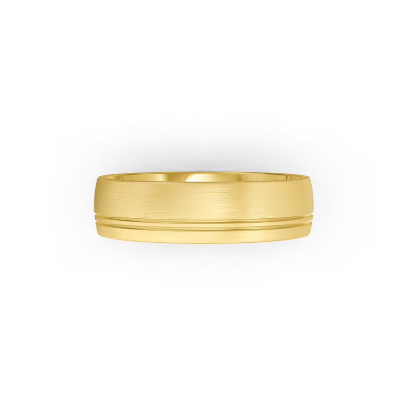 Brushed yellow-gold ring on a white background by Meaden Master Jewellers. Award-winning team of Jewellers, based in Auckland, New Zealand.