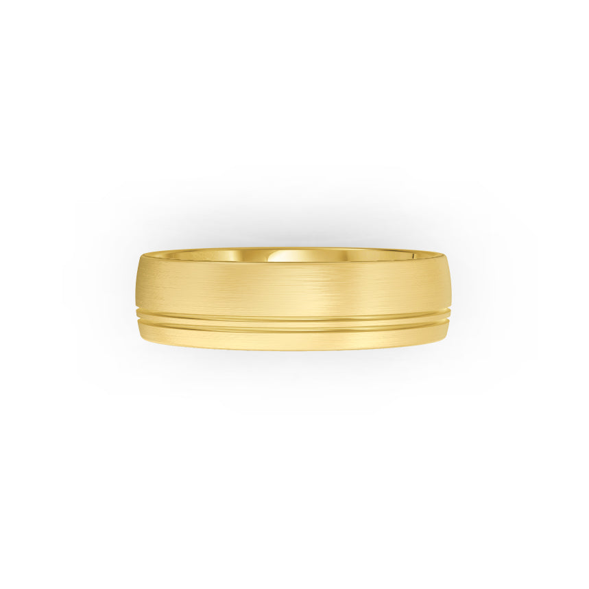 Brushed yellow-gold ring on a white background by Meaden Master Jewellers. Award-winning team of Jewellers, based in Auckland, New Zealand.