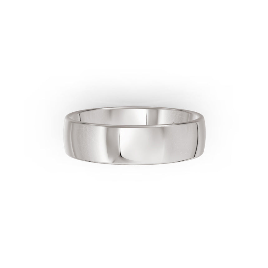 Platinum or white-gold men's wedding ring with a polished finish on a white background. By Meaden Master Jewellers. Award-winning team of Jewellers, based in Auckland, New Zealand.