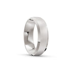 Platinum or white-gold men's wedding ring with a brushed finish on a white background. By Meaden Master Jewellers. Award-winning team of Jewellers, based in Auckland, New Zealand.