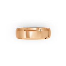 Rose-gold men's wedding ring with a polished finish on a white background. By Meaden Master Jewellers. Award-winning team of Jewellers, based in Auckland, New Zealand.