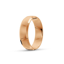 Rose-gold men's wedding ring with a polished finish on a white background. By Meaden Master Jewellers. Award-winning team of Jewellers, based in Auckland, New Zealand.