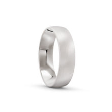 Platinum or white-gold men's wedding ring with a brushed finish on a white background. By Meaden Master Jewellers. Award-winning team of Jewellers, based in Auckland, New Zealand.