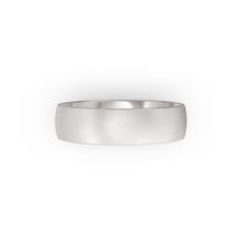 Platinum or white-gold men's wedding ring with a brushed finish on a white background. By Meaden Master Jewellers. Award-winning team of Jewellers, based in Auckland, New Zealand.