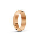 Rose-gold men's wedding ring with a polished finish on a white background. By Meaden Master Jewellers. Award-winning team of Jewellers, based in Auckland, New Zealand.
