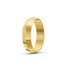 Yellow-gold men's wedding ring with a polished finish on a white background. By Meaden Master Jewellers. Award-winning team of Jewellers, based in Auckland, New Zealand.