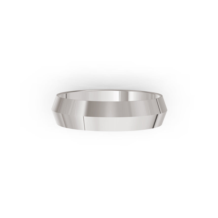 Platinum or white-gold men's wedding ring with a polished finish on a white background. By Meaden Master Jewellers. Award-winning team of Jewellers, based in Auckland, New Zealand.