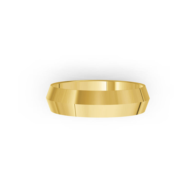 Yellow-gold men's wedding ring with a polished finish on a white background. By Meaden Master Jewellers. Award-winning team of Jewellers, based in Auckland, New Zealand.