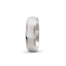 Brushed platinum or white-gold men's wedding ring, by Meaden Master Jewellers. Features polished edges. Award-winning team of Jewellers, based in Auckland, New Zealand.