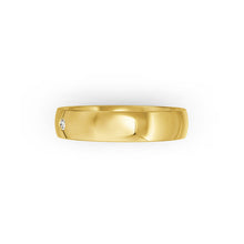 Yellow-gold wedding ring with small diamond on a white background. By Meaden Master Jewellers. Award-winning team of Jewellers, based in Auckland, New Zealand.