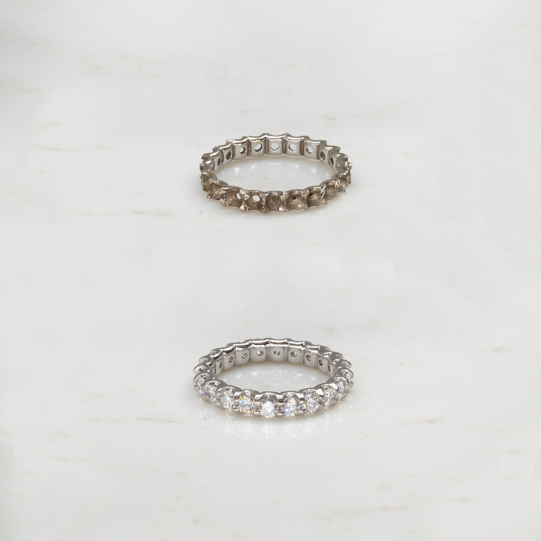 image showing a befre and after of a ring that has been restored. Work completed by our team of Master Jewellers and award-winning team in Auckland, New Zealand 