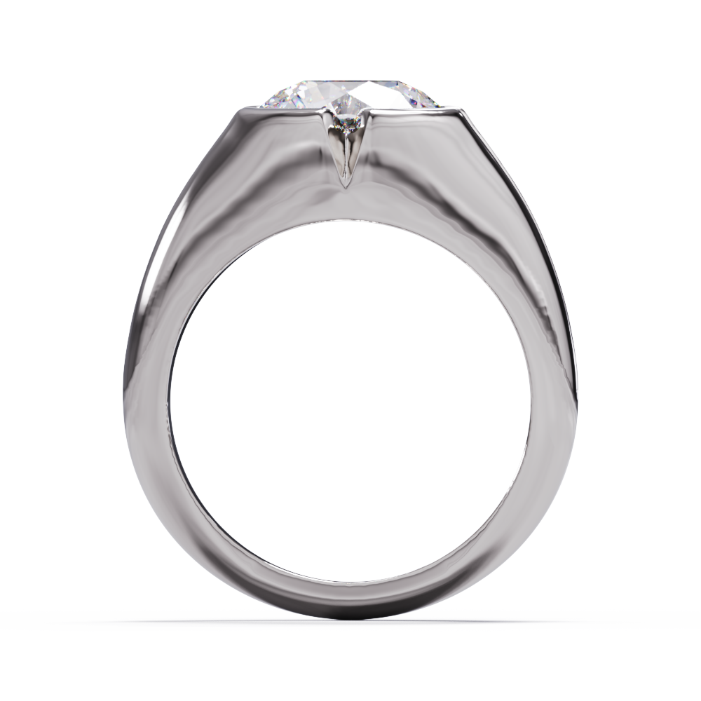 Upright view of platinum or white gold diamond signet ring. Handmade in Auckland, New Zealand