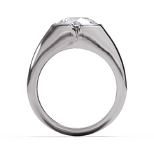 Upright view of platinum or white gold diamond signet ring. Handmade in Auckland, New Zealand