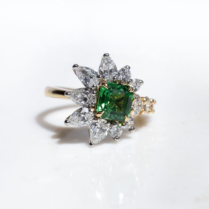 Gwen Asymmetric Tsavorite Ring