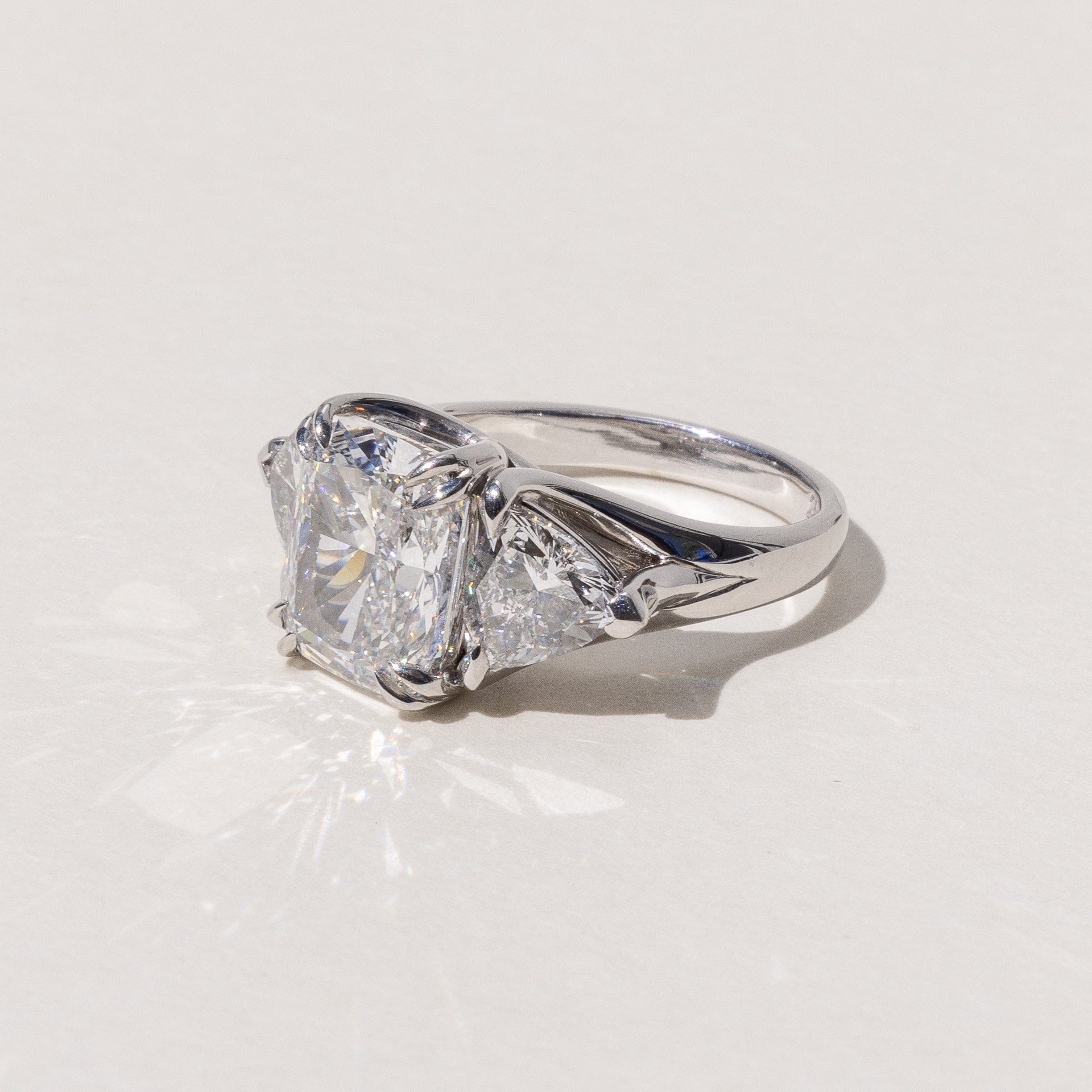 Large 5ct Cushion Cut Diamond Engagement Ring in White Gold handmade by our Master Jeweller