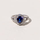 Luna Oval Blue Sapphire Halo Ring