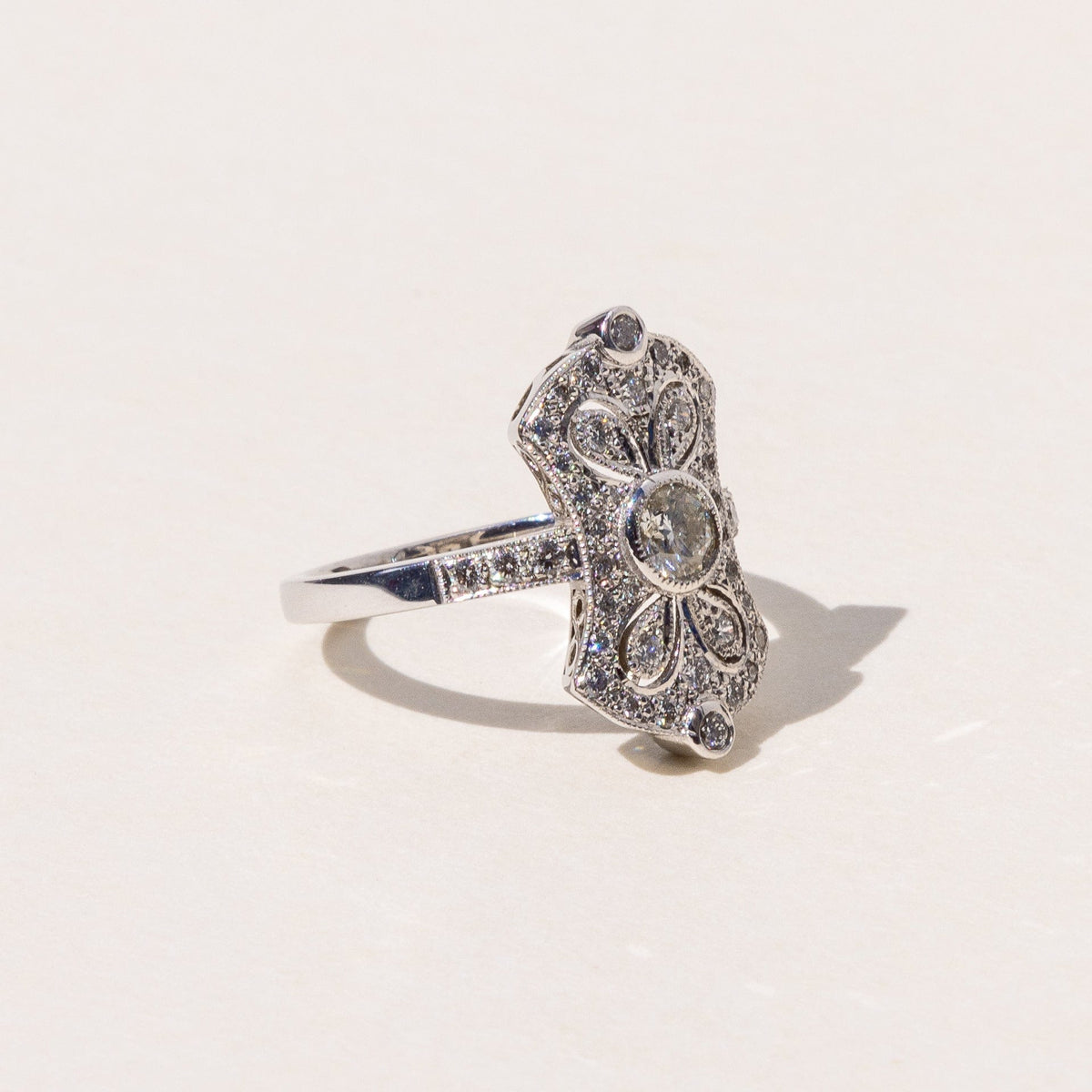 Bespoke White Gold and Diamond Art Deco Ring